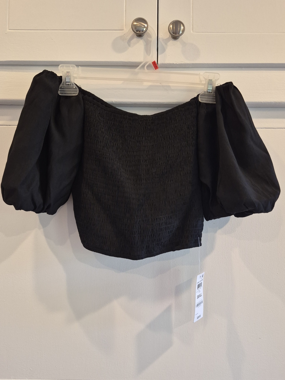 Black Off-Shoulder Puff Sleeve Crop Top